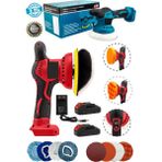 MOONSHOP Çift Akülü Orbital 128DXV Lityum 2x Batarya 6 Devir Ayarlı Detay Pasta Cila Zımpara Polisaj Makinesi