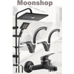 MOONSHOP Siyah Robot Tepe Yağmurlama Duş Başlığı 3Lü Banyo Mutfak Batarya Takımı Hediyeli