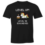 MoonWorks Erkek tişörtü, doğum günü, Level Up Pixel-Einhorn pasta, retro, oyuncu, piksel, hediye, arcade eğlenceli tişört, Tek boynuzlu at, Level Up 40, siyah, XL