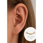 moonzy - minimalist & cozy Çift Taşlı Kaş Rook Piercing 316L Çelik Zirkon Taşlı Tek Adet Kulak Piercing