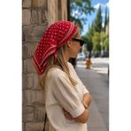MOORİ Premium Kırmızı Puantiye Desenli Pamuklu Bandana Fular 55x55 cm Soft Touch