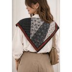 MOORİ Siyah Beyaz Patchwork Desenli Saten Fular 70x70 cm – İpeksi Yumuşak Şık Kadın Şal