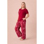 MOPİ Büyük Beden Bordo Desenli Viskon Kısa Kollu Pijama Takımı