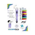 Mor 3D Kalem 3D Pen 3 Boyutlu Yazıcı Kalem 3 Renk 9 Metre Filament + USB KABLO