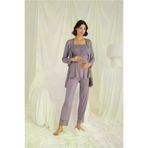 Mor AVM Dantelli Önü Düğmeli Hamile Lohusa 3’lü Pijama Takımı
