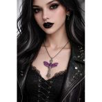 Mor Butterfly Kuru Kafa Detaylı Gotik Kolye Unisex Metal Zincir