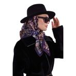 Mor Çiçekli Soyut Desen Twill İpek Eşarp