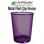 Mor Çöp Kovası Paslanmaz Çelik Fileli 1 Adet Ofis Büro Okul Çöp Kovası Metal Delikli Kolay Kullanım