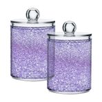 Mor Glitter Qtip tutucu dağıtıcı Girly Bling banyo teneke kutu depolama organizasyonu 4 paket şeffaf plastik eczacı kavanozlar kapaklı makyaj makyaj organizatörü pamuklu çubuk top ipi