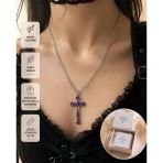 Mor Gotik Haç Kolye – Unisex Vintage Stil Zincir Kolye 60 Cm