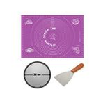 Mor Hamur Açma Matı 45 X 65 Cm, 36 Cm Pizza Tepsisi Ve Ahşap Uzun Saplı Hamur Ve Pizza Kesici Çok Renkli