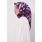 Mor Harf Baskılı Twill İpek Eşarp