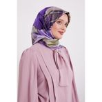 Mor İnce Çizgi Desen Twill İpek Eşarp