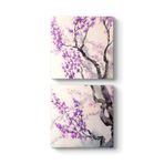 Mor Japon Ağacı Tablosu 60 x 123-2 Parçalı