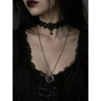 Mor Kalp Diken Detaylı Gotik Kolye Unisex Metal Zincir