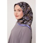 Mor Karışık Retro Twill İpek Eşarp