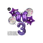 Mor Kelebek Mor Rakam Folyo Balon Set, 3