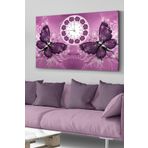 Mor Kelebek Saatli Kanvas - Canvas Tablo