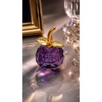 Mor Kristal Elma Biblo Mini Boy 7.5 Cm Dekoratif Cam Obje Gold Yapraklı Lüks Masa Üstü Süs