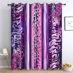 Mor Leopar Baskılı Perdeler, Isı Yalıtımlı, Solmaya Dayanıklı Polyester, 183x214cm (GxY), Yatak Odası için Gromet Üst Perdeler, Çocuk Odası, Oturma Odası, Modern