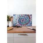 Mor Mavi Mozaik Cam Kesme Tahtası, Silikon Ayaklı, Isıya Kırılmaya Dayanıklı, Sunum Kesim Tablası - 30 x 45 cm