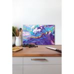Mor Mavi Soyut Cam Kesme Tahtası, Silikon Ayaklı, Isıya Kırılmaya Dayanıklı, Sunum Kesim Tablası - 30 x 45 cm