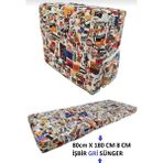 Mor Minder Katlanır Yer Yatağı ve Tek Kişilik Sünger Katlanır Yatak 80X180 cm Sünger 8 cm Love Desen - 80 x 180 cm
