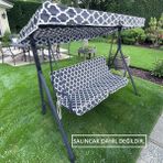 Mor Minder Salıncak Minder Seti Tenteli 2 Kişilik Süngerli Siyah - Beyaz 130X45 - 130 X 47