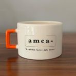 Mor Mürekkep Amca Baskılı Turuncu Kulplu C Fincan - Açık Gri - Beyaz - 200 ml