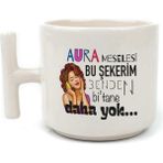 Mor Mürekkep Aura Meselesi Bu Şekerim Baskılı Beyaz Kulplu T Kupa - Açık Gri - Beyaz - 200 ml