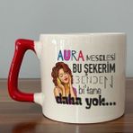 Mor Mürekkep Aura Meselesi Bu Şekerim Baskılı Kırmızı Kulplu D Kupa - Açık Gri - Beyaz - 200 ml