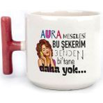 Mor Mürekkep Aura Meselesi Bu Şekerim Baskılı Kırmızı Kulplu T Kupa - Açık Gri - Beyaz - 200 ml