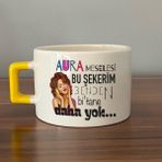 Mor Mürekkep Aura Meselesi Bu Şekerim Baskılı Sarı Kulplu C Fincan - Açık Gri - Beyaz - 200 ml
