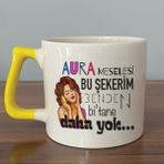 Mor Mürekkep Aura Meselesi Bu Şekerim Baskılı Sarı Kulplu D Kupa - Açık Gri - Beyaz - 200 ml