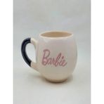 Mor Mürekkep Barbie Yazı Baskılı Siyah Kulplu Balon Kupa - Açık Gri - Beyaz - 200 ml
