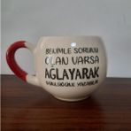 Mor Mürekkep Benimle Sorunu Olan Varsa Ağlayarak Günlüğüne Yazabilir Baskılı Kırmızı Kulplu Balon Kupa - Açık Gri - Beyaz - 200 ml
