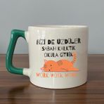 Mor Mürekkep Bizi De Üzdüler Turuncu Kedi Baskılı Yeşil D Kupa - Açık Gri - Beyaz - 200 ml
