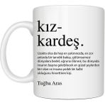Mor Mürekkep Kişiye Özel Kız Kardeş Baskılı Isimli Beyaz Kupa - Açık Gri - Beyaz - 200 ml