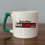 Mor Mürekkep Kurallar Güçlü Kadınları Bağlamaz Baskılı Kadınlar Günü Yeşil Kulplu D Kupa - Açık Gri - Beyaz - 200 ml