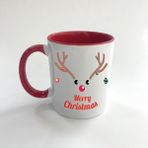 Mor Mürekkep Merry Christmas Geyik Baskılı Kırmızı Mega Yılbaşı Kupası - Açık Gri - Beyaz - 200 ml