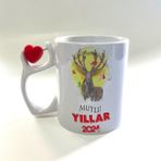 Mor Mürekkep Mutlu Yıllar 2024 Geyik Baskılı Dönen Kalp Figürlü Yılbaşı Kupası - Açık Gri - Beyaz - 200 ml
