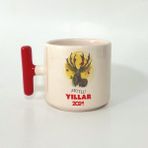 Mor Mürekkep Mutlu Yıllar 2024 Geyik Baskılı Yılbaşı Hediyesi Kırmızı Kulplu T Kupa - Açık Gri - Beyaz - 200 ml