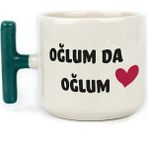 Mor Mürekkep Oğlum Da Oğlum Baskılı Yeşil Kulplu T Kupa - Açık Gri - Beyaz - 200 ml
