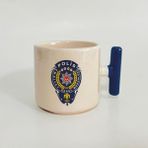 Mor Mürekkep Polis Arma Baskılı Mavi Kulplu T Kupa - Açık Gri - Beyaz - 200 ml