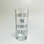 Mor Mürekkep Sana Söz Yine Baharlar Gelecek Baskılı Rakı Bardağı - Beyaz