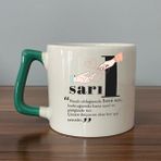 Mor Mürekkep Sarıl Baskılı Yeşil Kulplu D Kupa - Açık Gri - Beyaz - 200 ml
