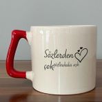 Mor Mürekkep Sözlerden Çok Gözlerdedir Aşk Baskılı Kırmızı Kulplu D Kupa - Açık Gri - Beyaz - 200 ml