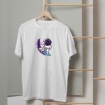 Mor Mürekkep Su Kayağı ve Astronot Tasarım Baskılı Kadın Tshirt - Beyaz