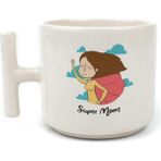 Mor Mürekkep Süper Mom Pelerin Baskılı Beyaz Kulplu T Kupa - Açık Gri - Beyaz - 200 ml