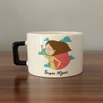 Mor Mürekkep Süper Mom Pelerin Baskılı Siyah Kulplu C Fincan - Açık Gri - Beyaz - 200 ml
